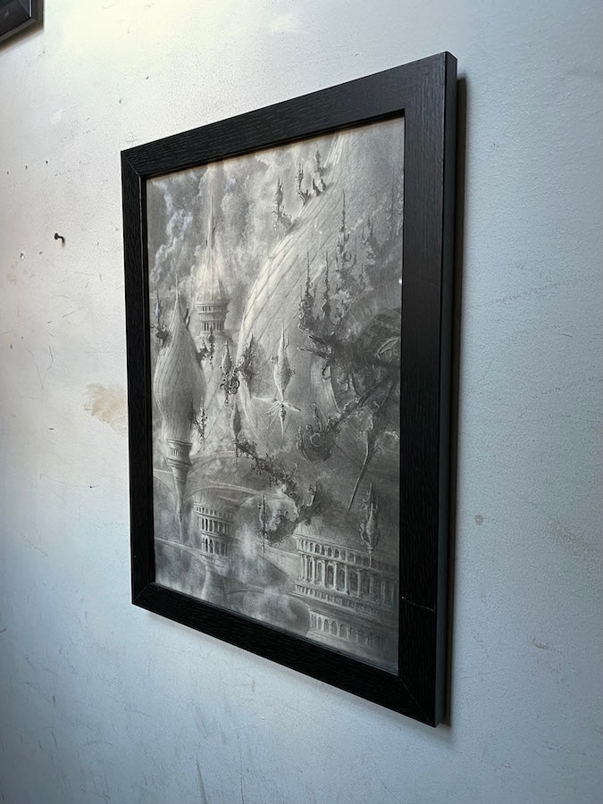 City at the End of the Clouds - Original Art - 16x11in graphite on paper