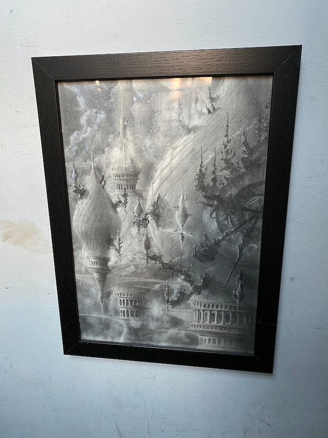 City at the End of the Clouds - Original Art - 16x11in graphite on paper