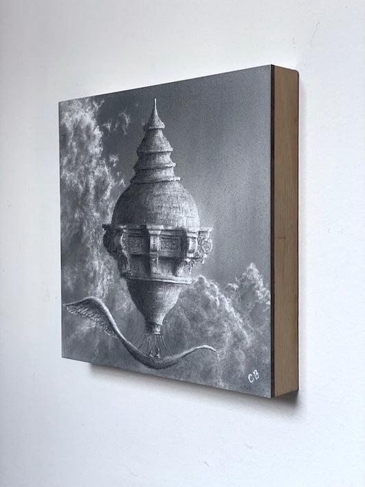 Among the Clouds II - 6x6in graphite on panel