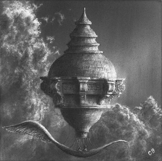 Among the Clouds II - 6x6in graphite on panel