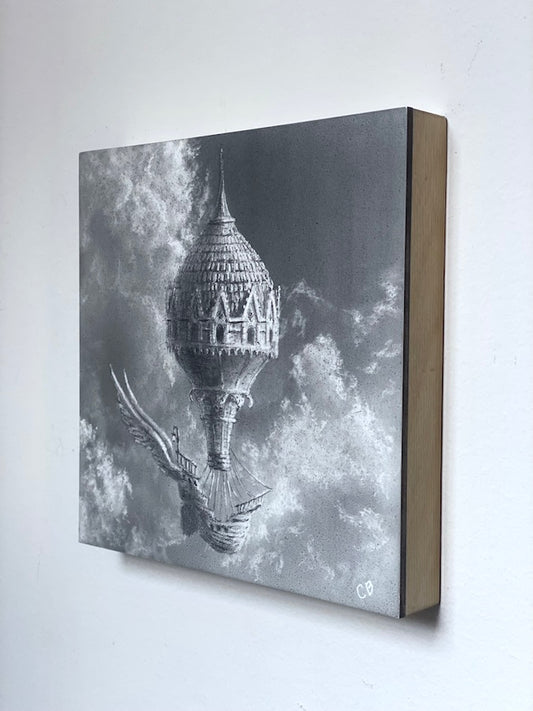 Among the Clouds - 6x6in graphite on panel