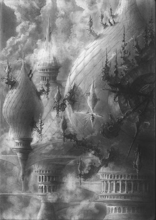 City at the End of the Clouds - Original Art - 16x11in graphite on paper