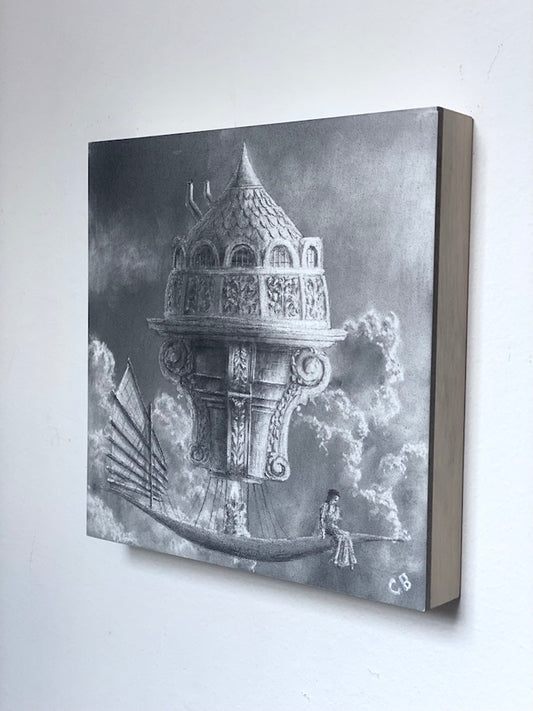 Riding the Wind - 6x6in graphite on panel