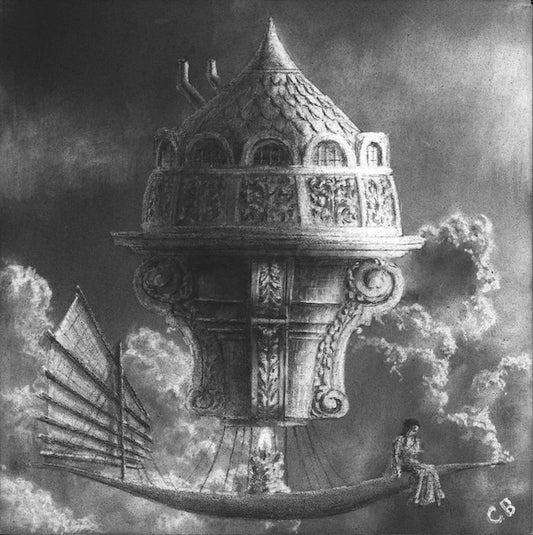 Riding the Wind - 6x6in graphite on panel